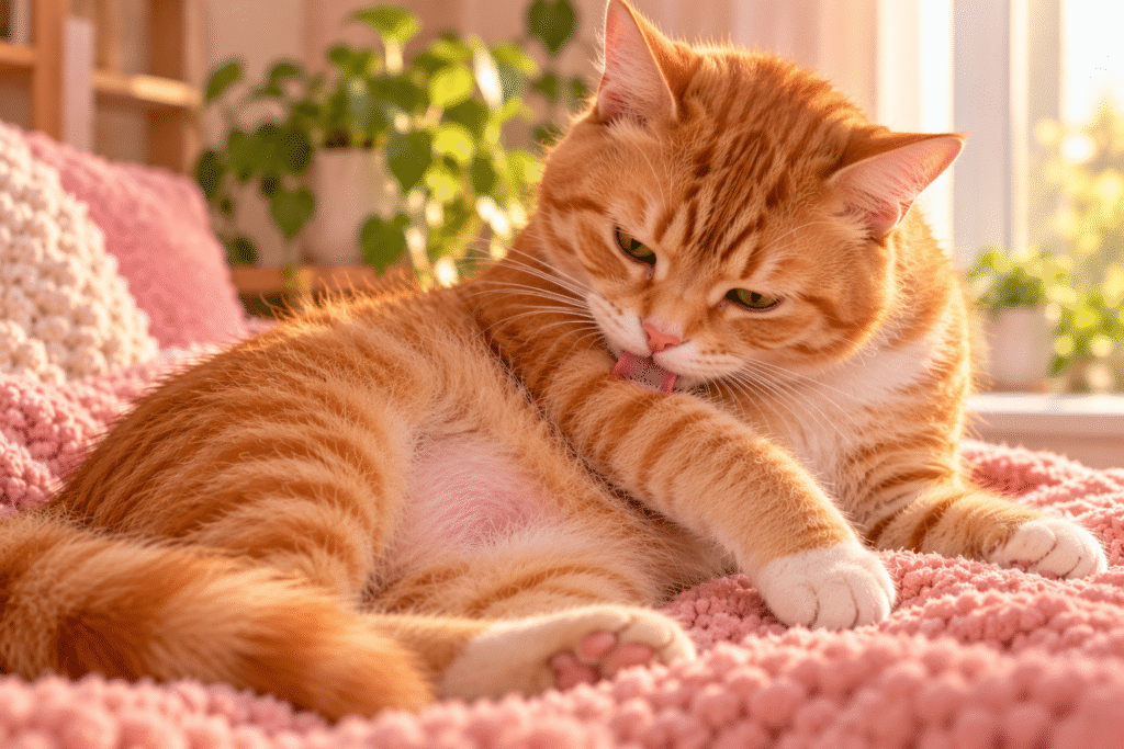 Cat over-grooming and losing fur, a common food allergy sign